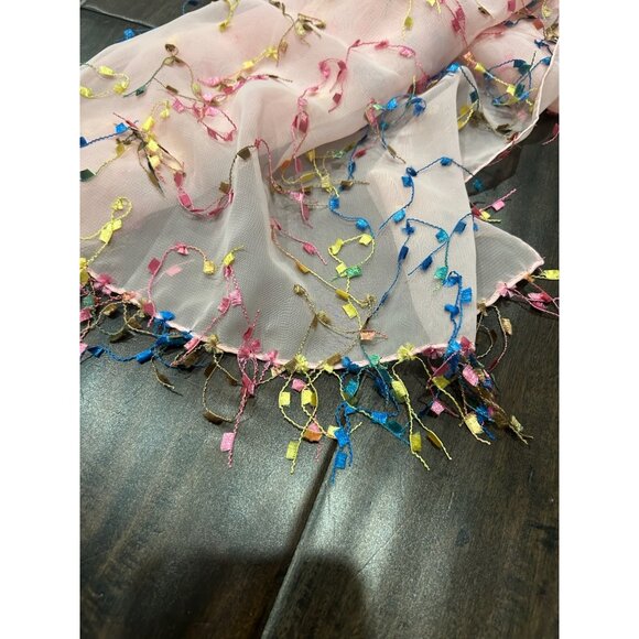 Elegant Sheer Pink Scarf Lightweight Shawl Wrap Colorful Fringe Accent Comfort - Picture 3 of 9